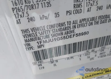 2013 Ford Expedition Xl из США, поврежденный, VIN 1FMJU1G55DEF58950